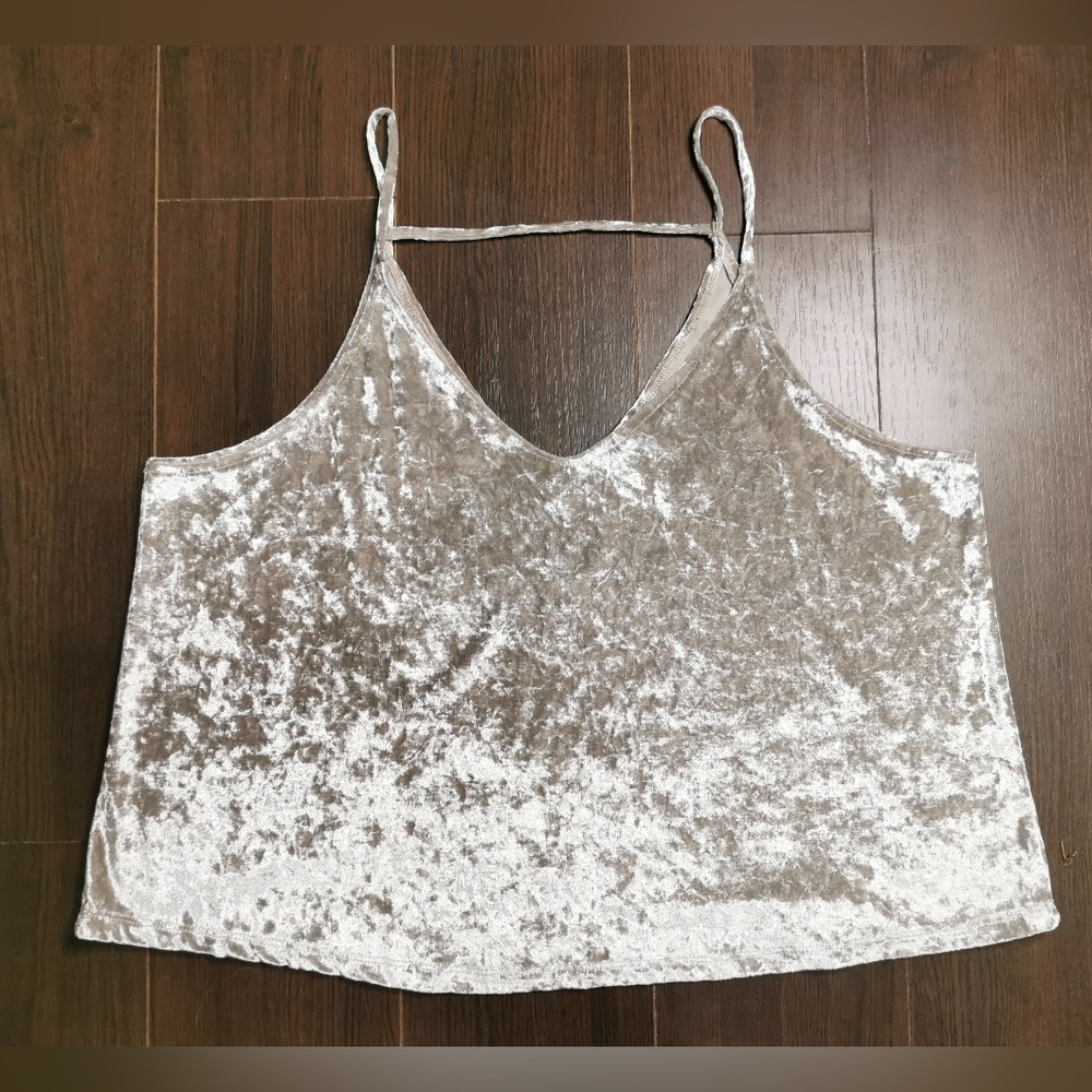 L crushed velvet tank with deep v and cross back